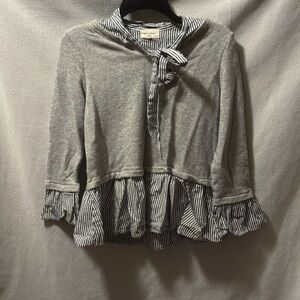 MELLODAY Gray and White Striped Kids Blouse